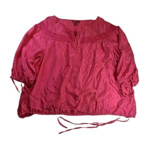 NWOT 2X Silk Pink Blouse Top Embroidered VNeck Tie Bottom Plus Size Monsoon Boho